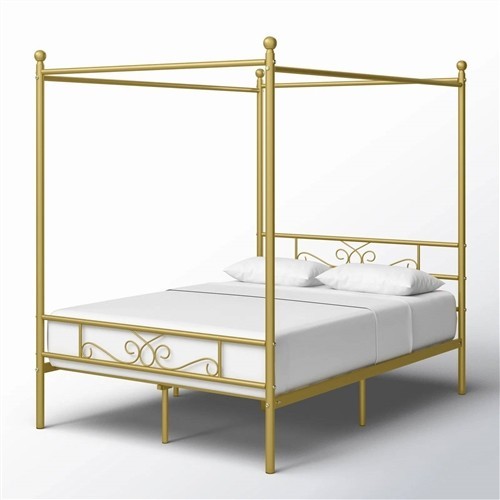 Full Size Four Poster Gold Metal Canopy Bed