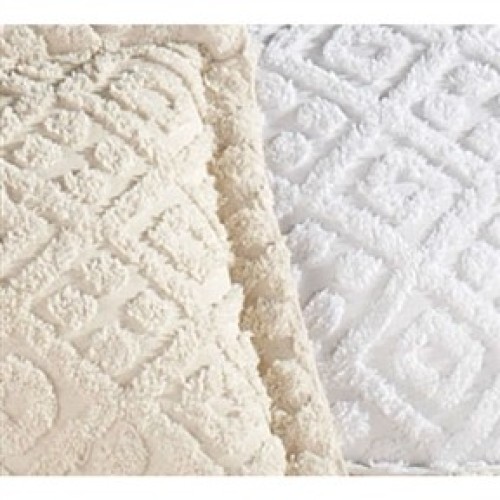 Full Size Beige 100% Chenille Cotton Bedspread with Fringe Edges