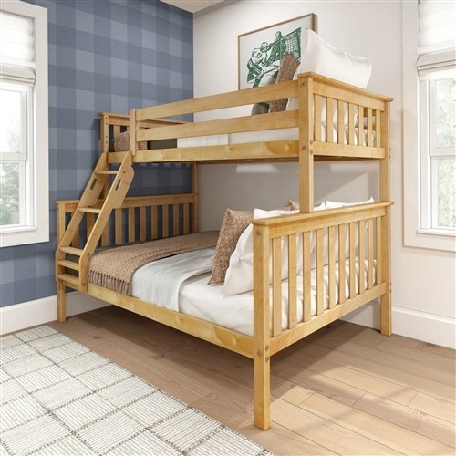 Twin over Full Size Natural Pine Solid Wood Bunk Bed Frame