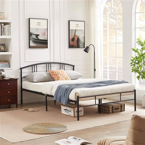 Full Size Black Metal Platform Bed Frame with Arched Headboard