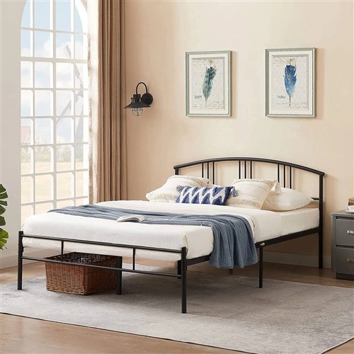 Full Size Black Metal Platform Bed Frame with Arched Headboard