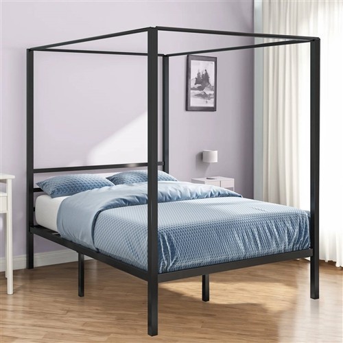 Full Size Modern Four Poster Black Metal Canopy Bed
