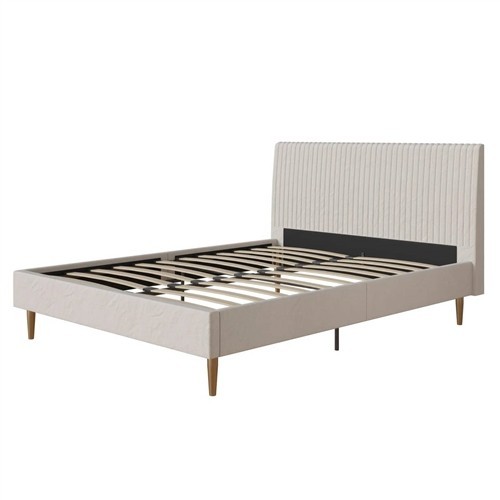 Full Size Off-White Upholstered Platform Bed Frame with Headboard