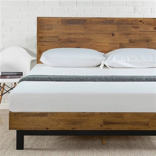 Full Size Solid Wood Platform Bed Frame with Adjustable Height Headboard