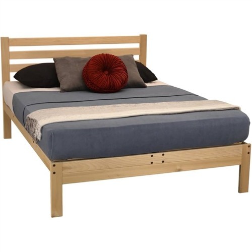 Full Size Solid Wood Platform Bed Frame with Slatted Headboard