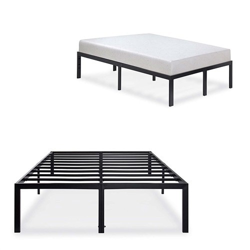 Full Size 18 inch High Rise Heavy Duty Black Metal Platform Bed Frame