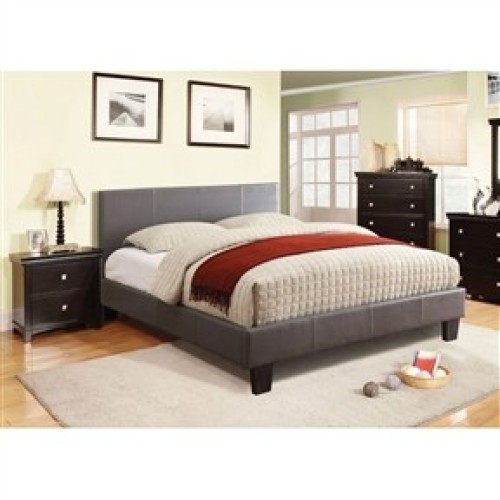 Queen Size Gray Faux Leather Upholstered Platform Bed Frame with Headboard