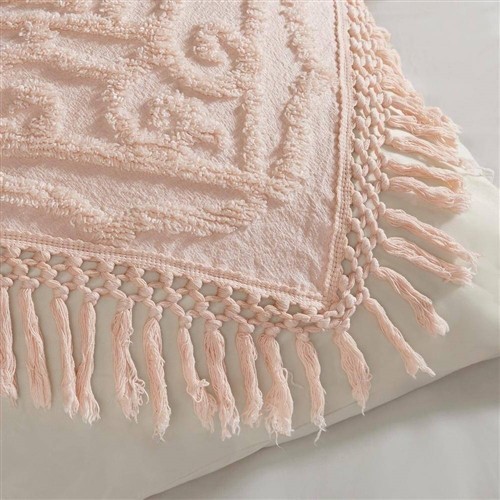 Full/Queen Size Pink Blush 100% Chenille Cotton 3 Pc Bedspread Set with Fringed Hem