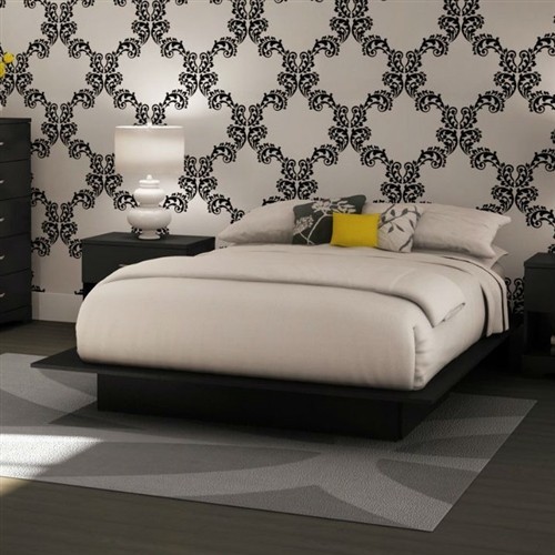 Full/Queen Size Modern Black Wood Platform Bed Frame with 2 Storage Drawers