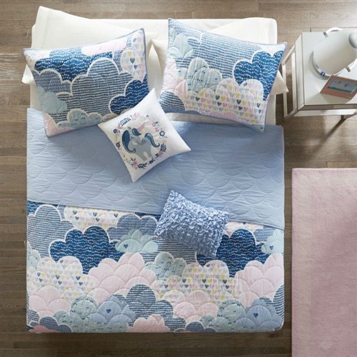 Full/Queen Size Kids Blue & Pink 5 Pc Bedspread Set