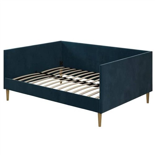 Full Size Minimalist Navy Blue Velvet Upholstered Day Bed Frame