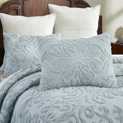 Full Size Blue 100% Chenille Cotton 3 Pc Bedspread Set
