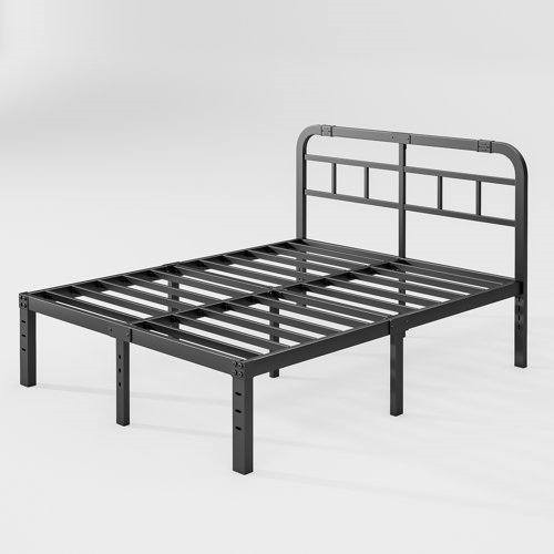 Full Size Heavy Duty Black Metal Platform Bed Frame with Headboard