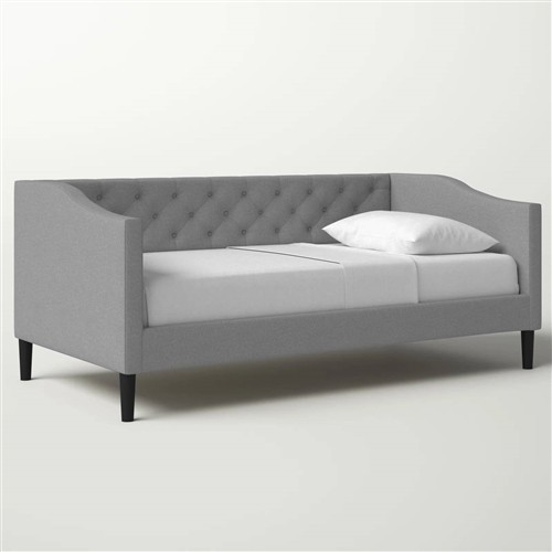 Twin Size Grey Polyester Upholstered Button-Tufted Day Bed Frame