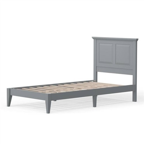 Twin Size Traditional Solid Oak Grey Wood Platform Bed Frame with Headboard