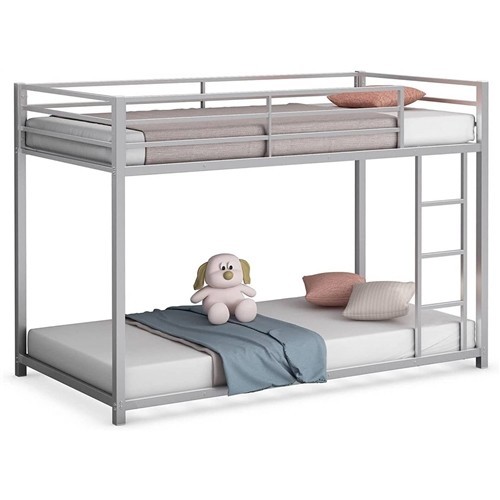 Twin over Twin Size Low Profile Silver Metal Bunk Bed Frame