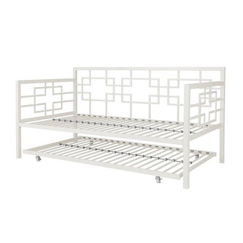 Twin Size Contemporary White Metal Day Bed Frame with Twin Trundle Bed