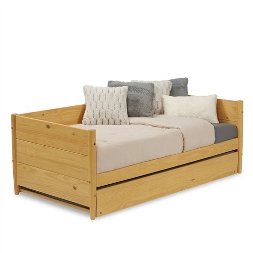 Twin Size Light Brown Solid Wood Day Bed Frame with Twin Trundle Bed