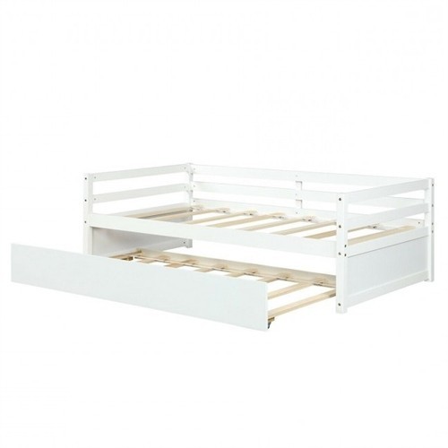 Twin Size White Wood Daybed Platform Bed Frame with Twin Trundle Bed