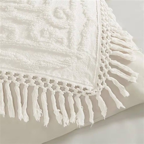 King Size Off White 100% Chenille Cotton 3 Pc Bedspread Set with Fringed Hem