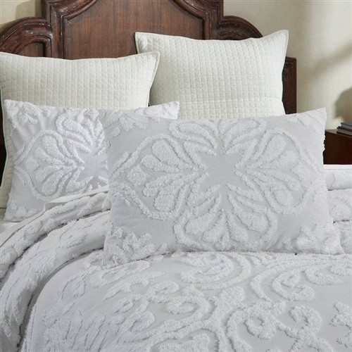 King Size White 100% Chenille Cotton Oversized 3 Pc Bedspread Set