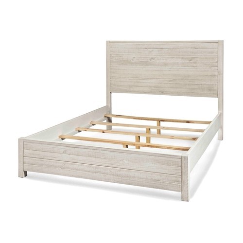 King Size Farmhouse Solid Pine Off White Platform Bed Frame