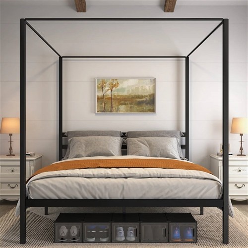 King Size Four Poster Black Metal Canopy Bed