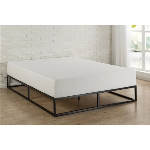 King Size 10" Low Profile Black Metal Platform Bed Frame with Wood Slats