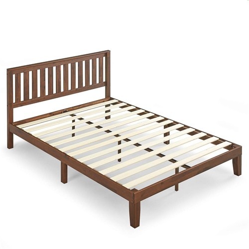 King Size Solid Wood Espresso Platform Bed Frame with Headboard