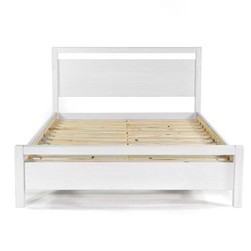 King Size Rustic Farmhouse White Wood Platform Bed Frame with Headboard and Footboard