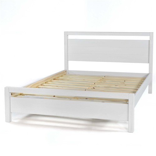 King Size Rustic Farmhouse White Wood Platform Bed Frame with Headboard and Footboard