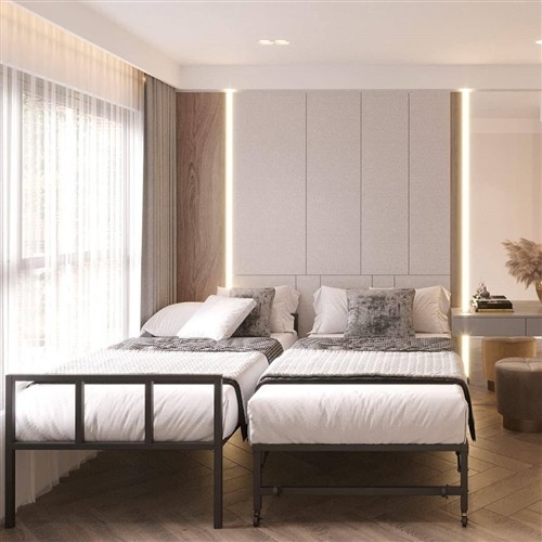 Twin Size Open-Back Black Metal Day Bed Frame with Roll-Out/Pop-Up Twin Trundle Bed