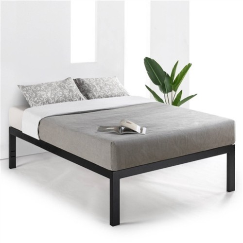 Twin Size 18" Black Metal Platform Bed Frame with Wooden Slats