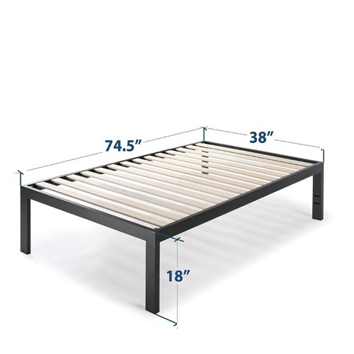 Twin Size 18" Black Metal Platform Bed Frame with Wooden Slats