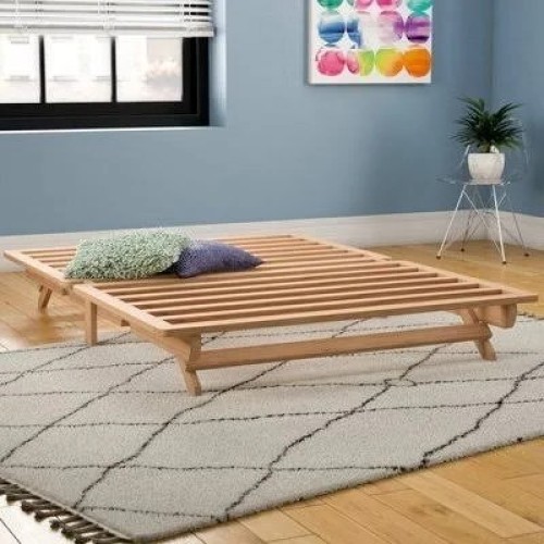 Queen Size Solid Natural Wood Platform Bed Frame 
