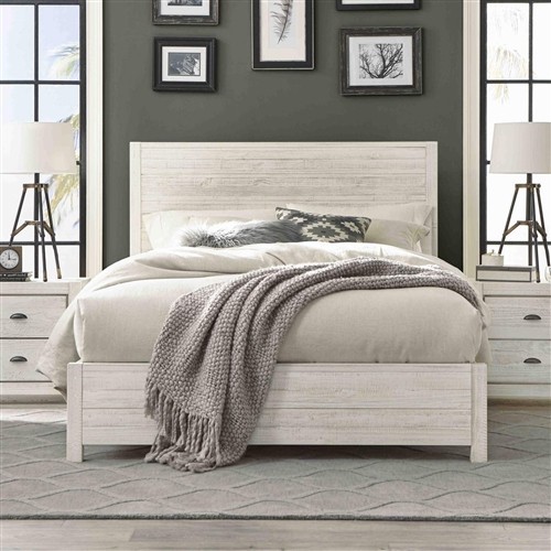 Queen Size Farmhouse Off White Wood Platform Bed Frame