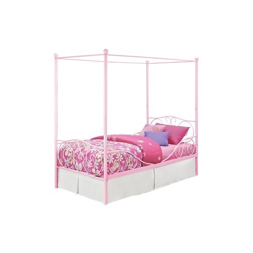 Twin Size Four Poster Pink Metal Canopy Bed