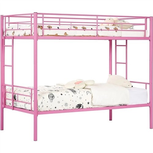 Twin over Twin Size Pink Metal Bunk Bed Frame