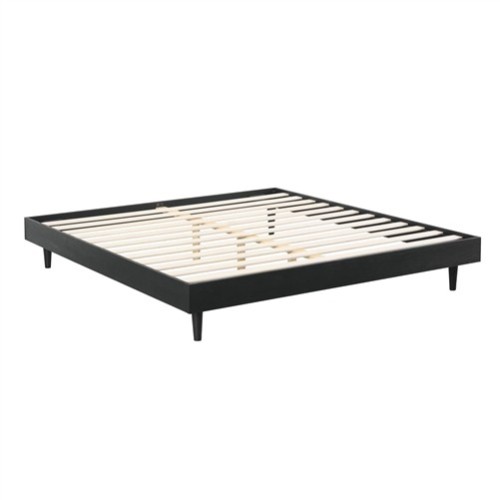 Queen Size Minimalist Black Wood Platform Bed Frame