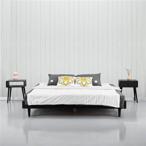 Queen Size Minimalist Black Wood Platform Bed Frame