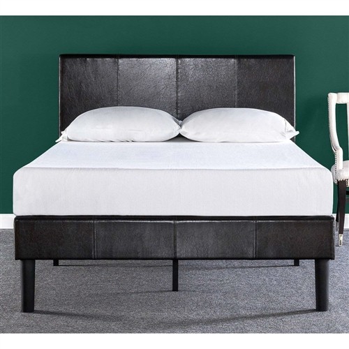 Queen Size Espresso Faux Leather Platform Bed Frame with Headboard