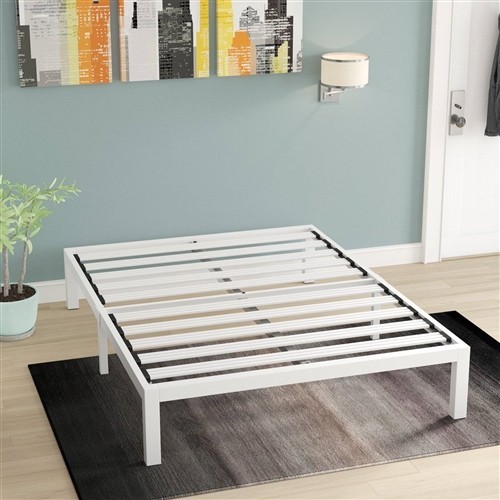 Queen Size White Metal Platform Bed Frame