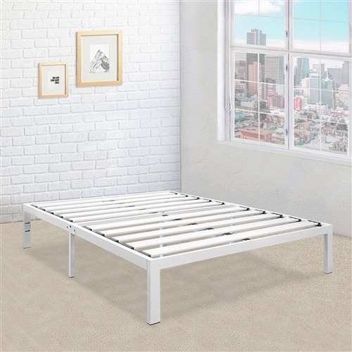 Queen Size White Metal Platform Bed Frame