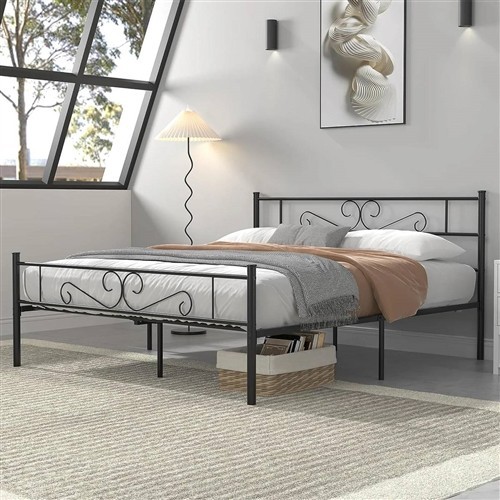 Queen Size Black Metal Platform Bed Frame with Headboard Footboard