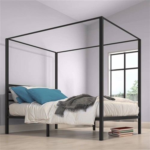 Queen Size Four Poster Black Metal Canopy Bed