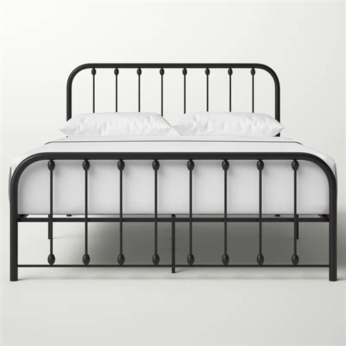Queen Size Black Metal Platform Bed Frame with Rounded Headboard and Footboard