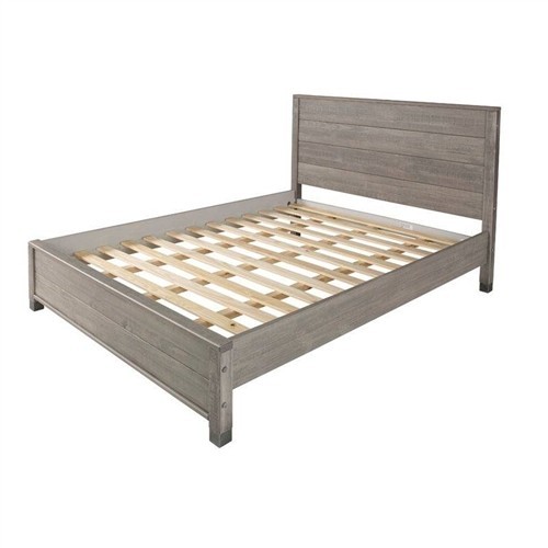 Queen Size Solid Grey Wood Platform Bed Frame with Headboard