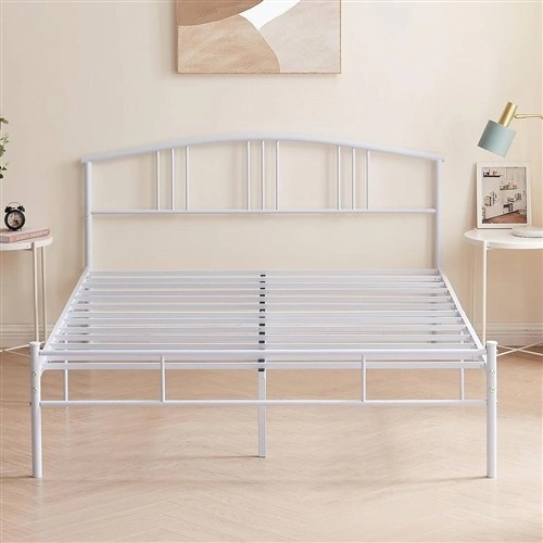 Queen Size White Metal Platform Bed Frame with Arched Headboard