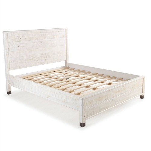 Queen Size Solid Wood Rustic White Platform Bed Frame with Headboard