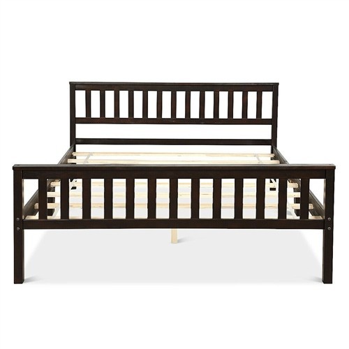 Queen Size Espresso Wood Platform Bed Frame with Headboard and Footboard